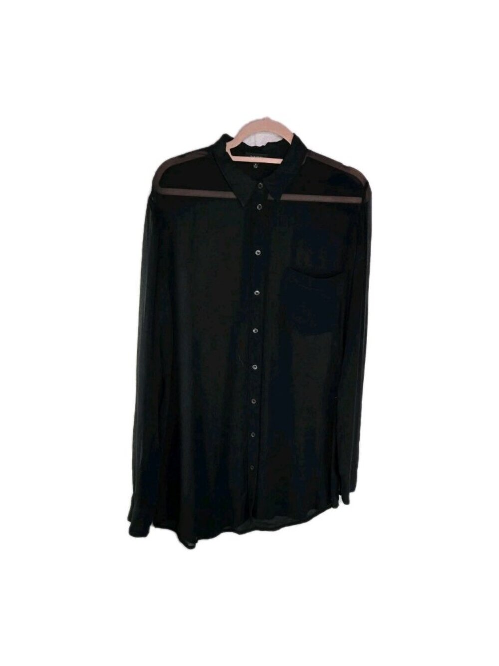 Babaton Aritizia Black Sheer Silk Chest Pocket Long Sleeve Button Up Shirt